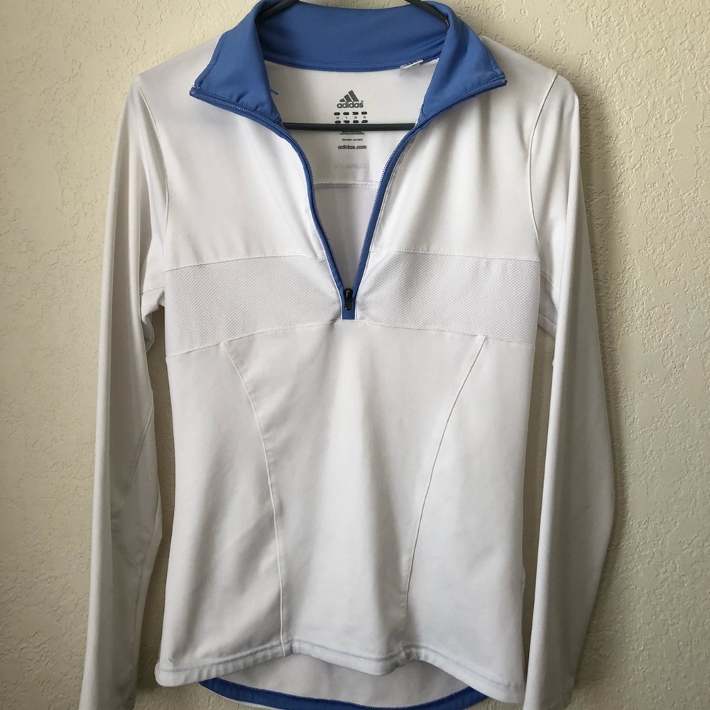 Adidas 1/4 Zip Climalite White/Blue Jacket Small
